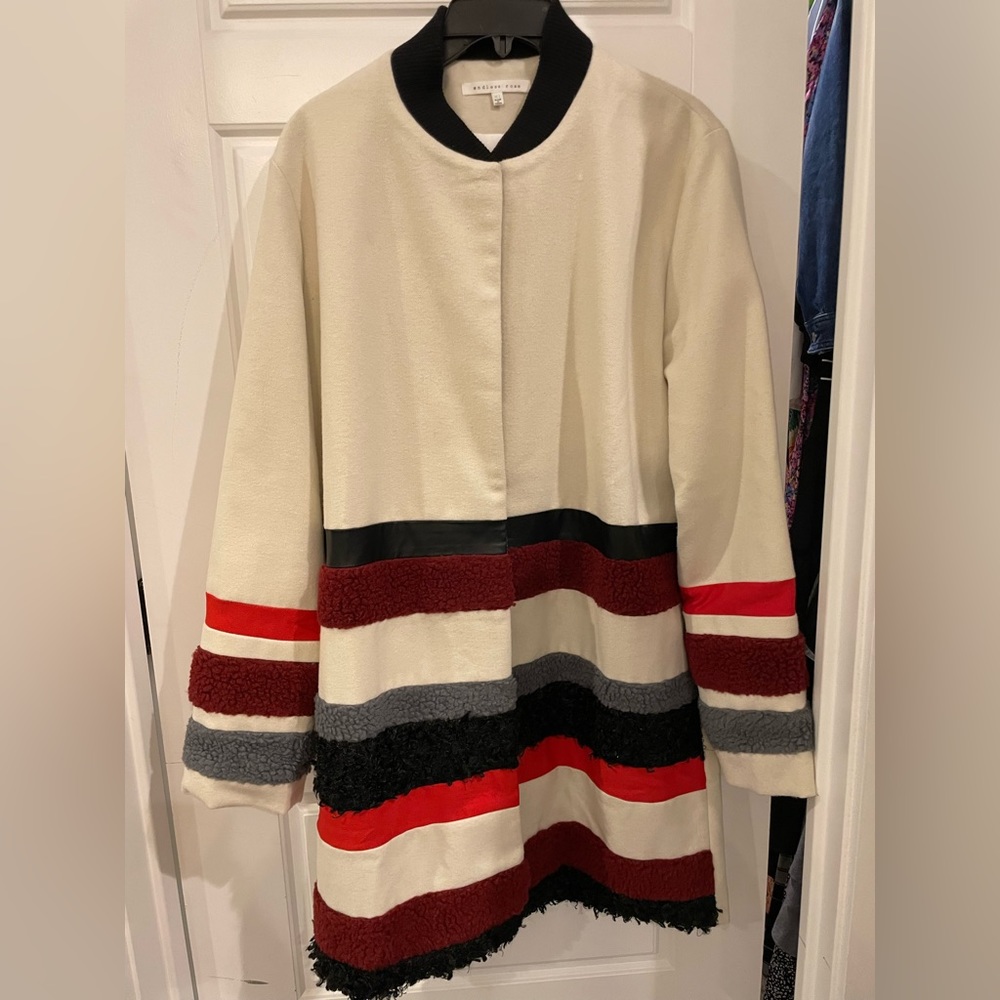 White coat with striped sleeve design